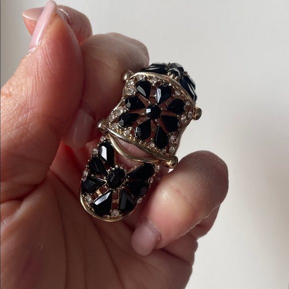 Gold-Tone Black Crystal Filigree Triple Ring - Picture 3 of 4